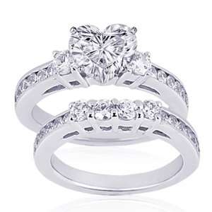   Heart Shaped Diamond Engagement Wedding Rings Channel Set FLAWLESS GIA