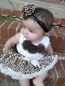 Baby Cream White Leopard Pettiskirt Brown Top Set 3 12M  