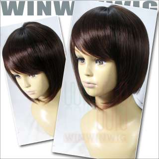   Straight Synthetic Hair Wig Chestnut Color Short + Weaving caps  