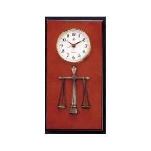   Wall Clock with Legal Scales of Justice on Burlwood