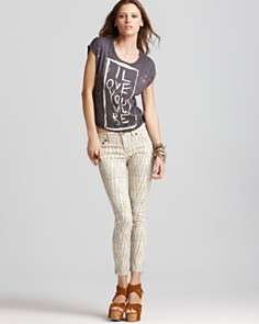 free people skinny jeans feather printed in cream comb reg $ 88 00 