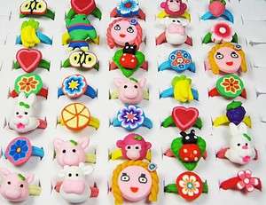 Wholesale jewelry lots 50pcs colorful children Polymer clay rings free 