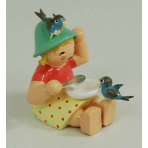  Wendt & Kuhn Girl Plate Blue Bird Germany Wooden Figurine 