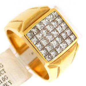 15Ct VSI F Princess Cut Mens Diamond Ring 18K Gold  