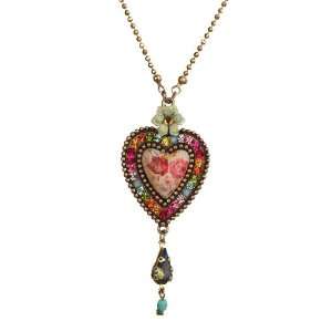  Heart Pendant with Roses Bouquet Cameo Surrounded with Multicolor 
