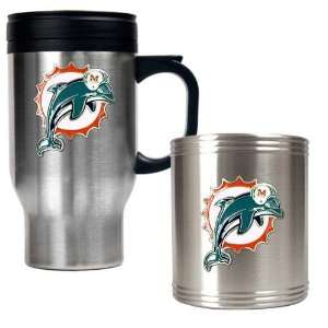  Miami Dolphins NFL Travel Mug & Stainless Can Holder Set 