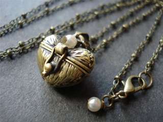Antique Gold Heart PILL BOX, Locket LONG Necklace, Gift  