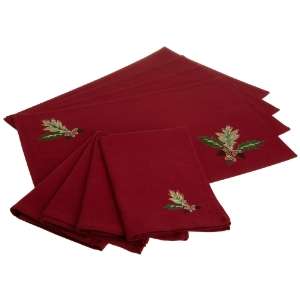  DII Acorn Leaves Embroidered Table Linen, Set of 8