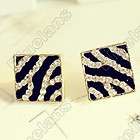   Diamante Striped Black and White Oil Dripping Stud Earrings 6070