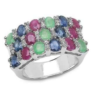 JewelzDirect 4.50 Carat Genuine Emerald, Ruby, Sapphire & White Topaz 
