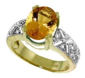   Ring Citrine Natural Oval Shaped Gemstone and Genuine Diamonds  