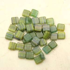  GREEN Flat Square Pressed CZECH GLASS Beads 1oz Bag: Home 