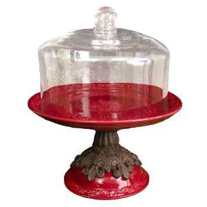 Drake Design 3810 Cake Platter with Glass Dome Multiple Function, Red 