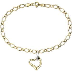  10k Two tone Gold Diamond Heart Charm Bracelet Jewelry