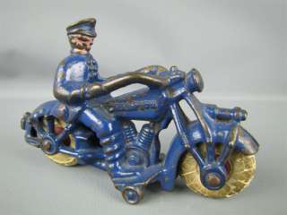 VINTAGE CAST IRON CHAMPION HUBLEY POLICE MOTORCYCLE TOY  