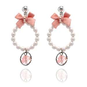  Bow and Bead Pearl Hoop Clip On Earrings   Silver Jewelry