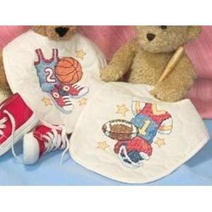   Hugs Little Sports Bib Pair Stamped Cross Stitch Kit: Home & Kitchen
