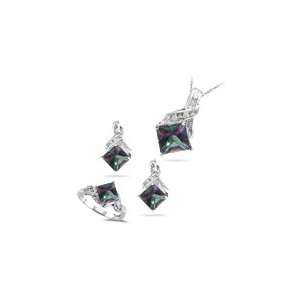  4.71 Cts Mystic Green Topaz & 0.07 Cts Diamond Jewelry Set 