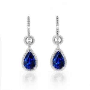  4.81 Sapphire & Diamonds Dangling Pendant Earrings 14K 