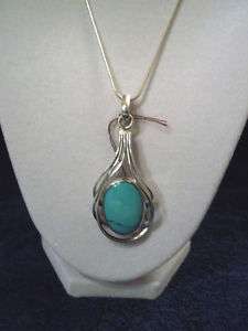 Turquoise stone pendant w/ silver necklace  
