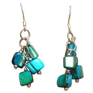  Mother of Pearl Square Cluster Earrings   Blue Jewelry