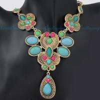 Vintage Golden Chain Water Drop Blue & Hot PInk Acrylic Beads Pendant 