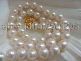 Genuine Natural White Round 10mm Pearl Necklace Zircon!  