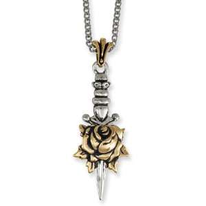  Ed Hardy Bronze Rose Dagger Necklace/Stainless Steel 