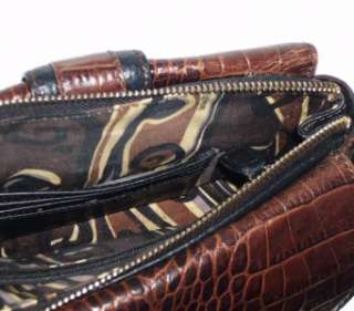   Black & Brown Croc Leather Convertible brCross Body Messenger Bag EUC