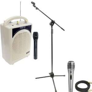 , Mic, Cable and Stand Package   PWMA100 Rechargeable Portable PA 