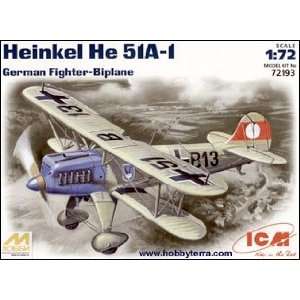  ICM 1/72 Heinkel He51A1 German BiPlane Fighter Kit Toys & Games