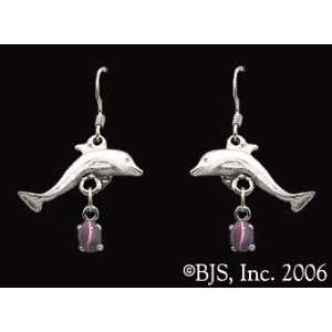  Dolphin Gemstone Earrings, 14k White Gold, Purple set 