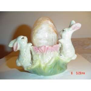  Porcelain Bunny Figurine Egg Holder 
