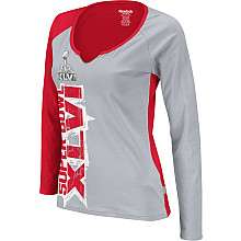 Reebok Super Bowl XLVI Womens Split Neck Long Sleeve T Shirt 