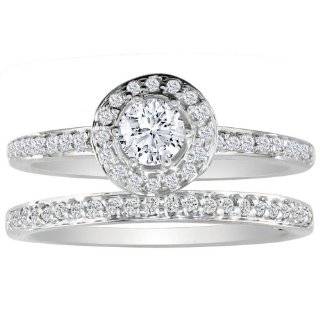   2ct Pave Diamond Bridal Engagement Ring Set in 14k White Gold ( GH I1