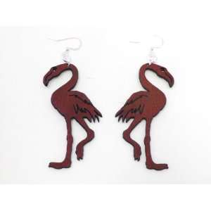 Cherry Red Flamingo Bird Wooden Earrings: GTJ: Jewelry