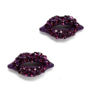  Purple Crystal Pave Kiss Lips Stud Earrings Jewelry
