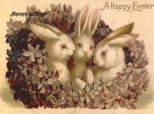 Easter Vintage Postcard Fabric Block Adorable Bunnies  