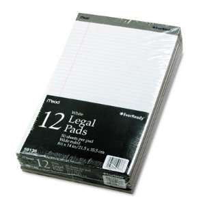   Ruled Pads, 8 1/2 x 14, White, 12 50 Sheet Pads/pack