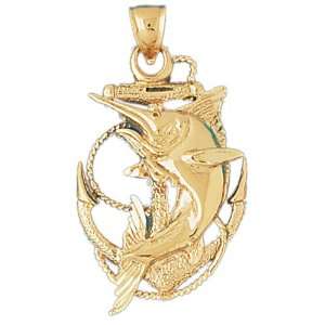  14kt Yellow Gold Anchor With Marlin Pendant Jewelry