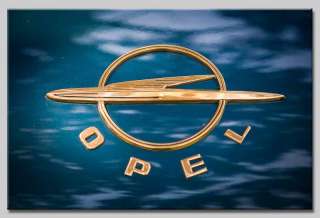 Leinwand Bild Oldtimer Classic Auto Blau Gold Opel Logo  