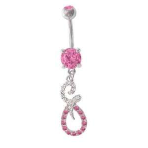 Pink & Clear cz Unique Swirl dangle Belly navel Ring piercing bar body 