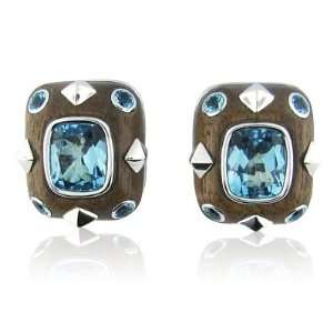    Trianon White gold Estate 18K Blue Topaz Wood Earrings Jewelry