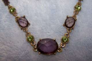 1928 purple green necklace; shoulder sweep earrings  