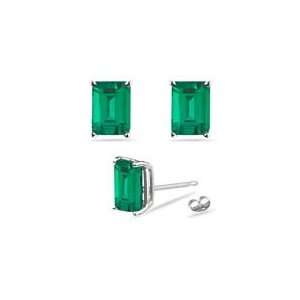  1.70 Cts Lab Created Emerald Stud Earrings in 14K White 