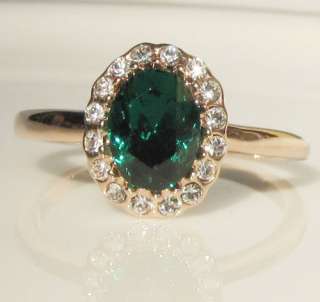 Carat green Emerald Princess 18K gold GP Ring promise engagement 
