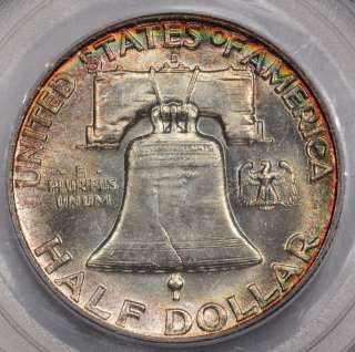 1958 D Franklin Half Dollar Rainbow MINT SET Toned PCGS MS66 ~COLORFUL 