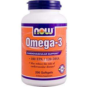 Now Foods Omega 3, Fatty Acids, Vitamin E 200 Softgels  