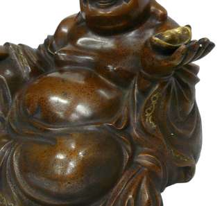Chinese Yellow Bronze Happy Buddha Fortune Statue ss921  