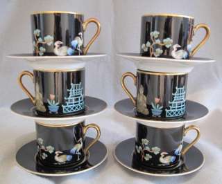Fitz & Floyd CHINOISERIE Demitasse Cups and Saucers ~ 6  